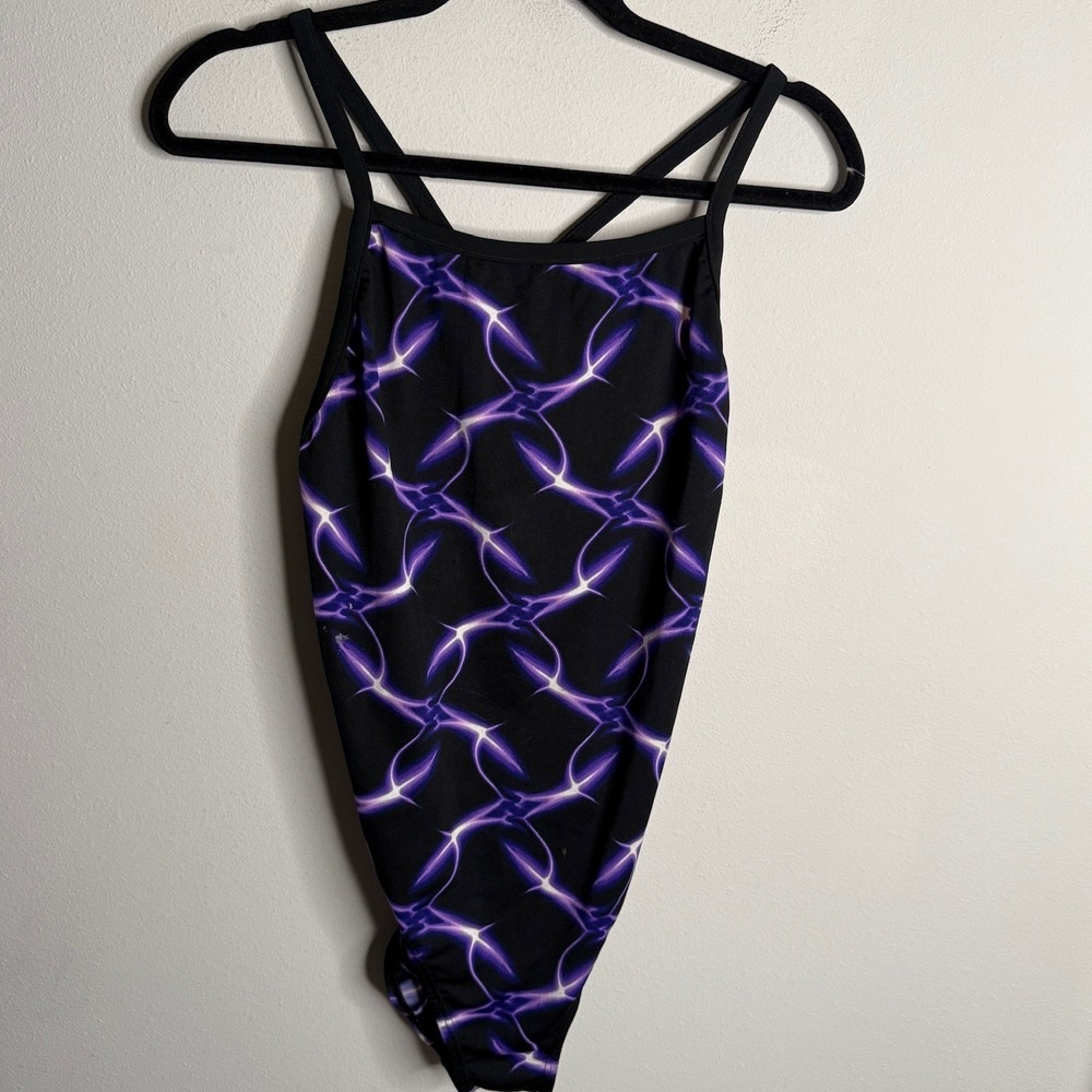 Speedo Women's One Piece Purple Lightning Bolt Swimsuit Athletic‎ Swimwear Pool